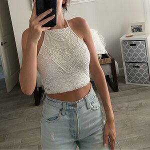 Abercrombie and Fitch White Lace Cropped Top